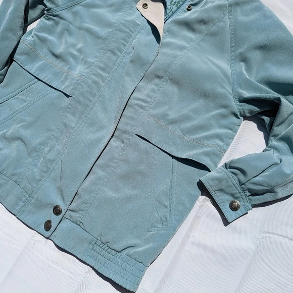 Vintage Teal Blue Green Cream Windbreaker Zip  Up Button Jacket Utex XS Woman - Picture 4 of 11